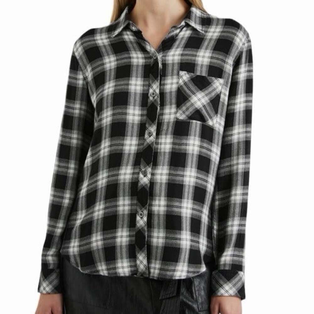 NWT Rails Black White Plaid Flannel Button Up Womens Size XS Rayon Fall Casual